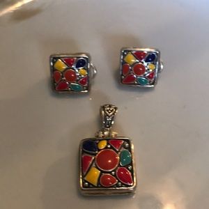 Vintage MX Mexico silver plated earrings pendant